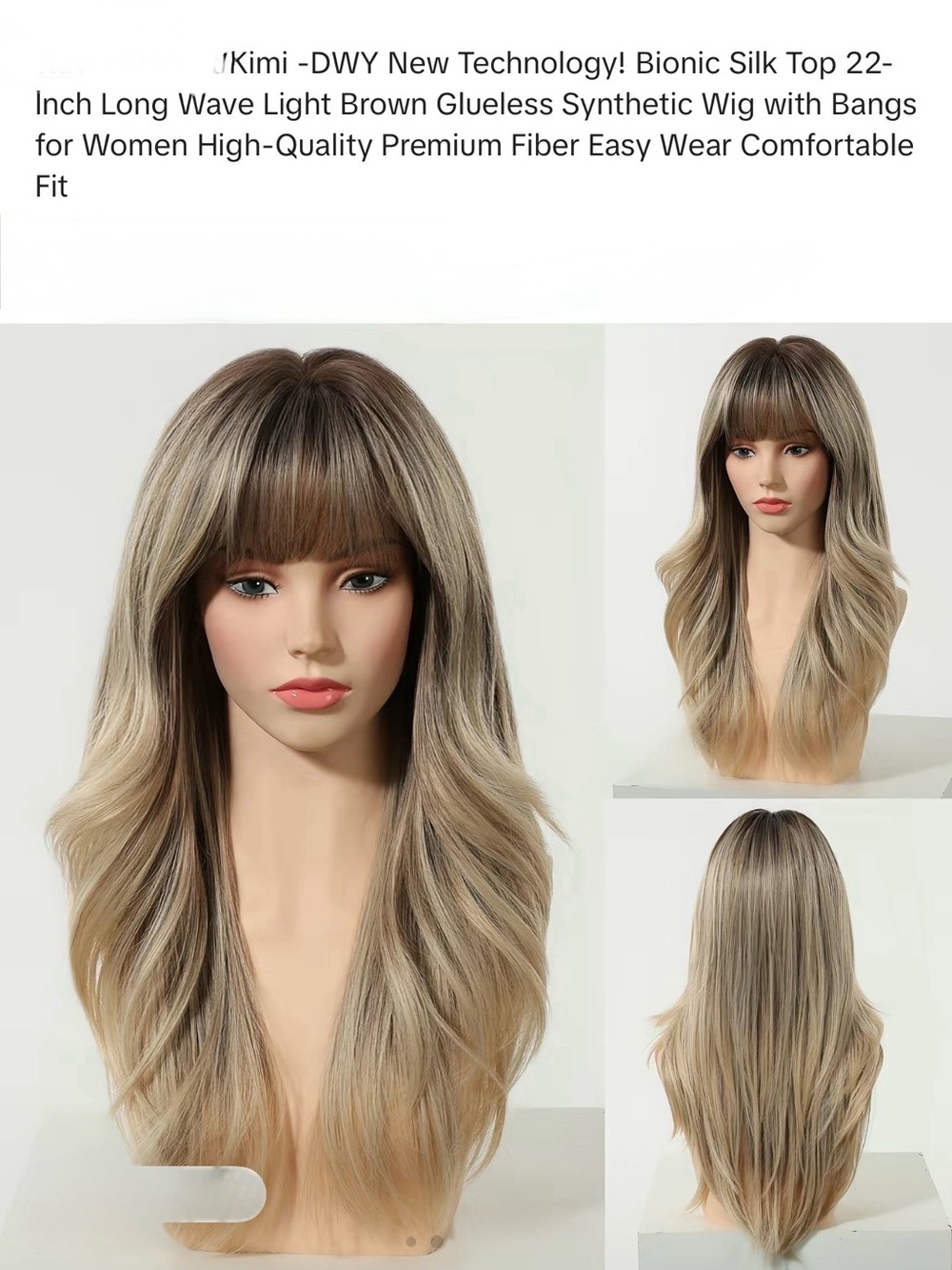 DWY KIMI Rooted Blonde Synthetic Wig with Bangs - 22 Inch